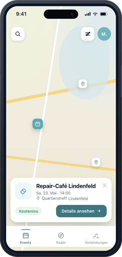 Close App: Veranstaltungskarte im Quartier